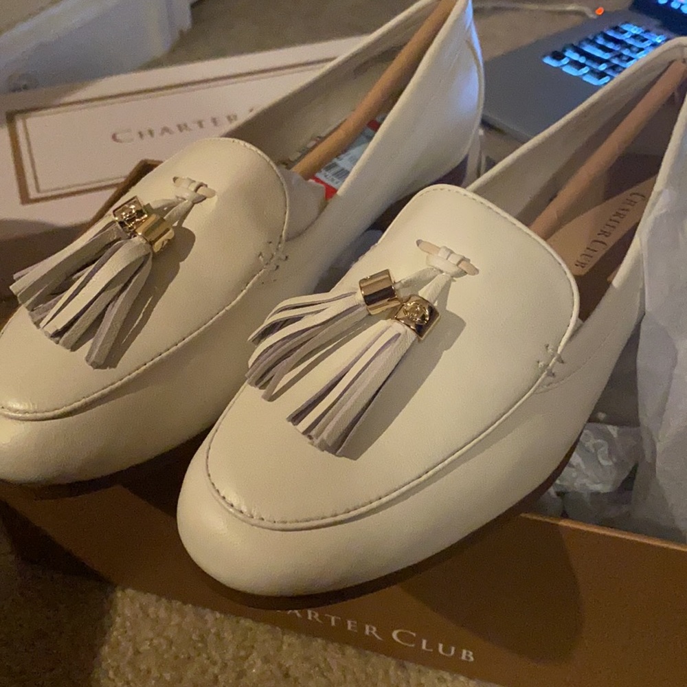 Charter Club Ivory Margott Loafers w Gold Tassel